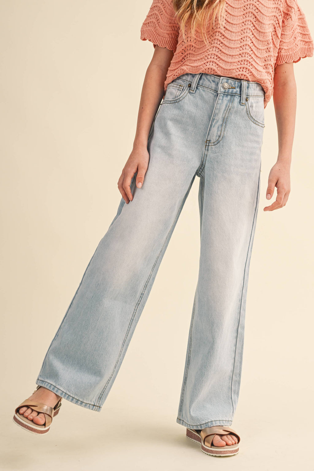 TWEEN GIRLS WIDE LEG DENIM PANTS