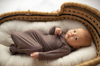 Cocoa Brown Ribbed Knotted Newborn Baby Gown sleepwear