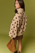 Collar Half-Snap Button  Polka Dot Sweatshirt