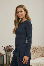 FITTED LONG SLEEVE RIBBED HENLEY KNIT TOP (multiple colors)