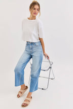 High Rise Crop Wide Leg with Raw Hem