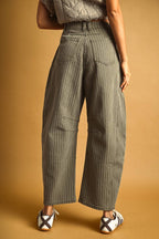 PINSTRIPED PATTERN BARREL PANTS
