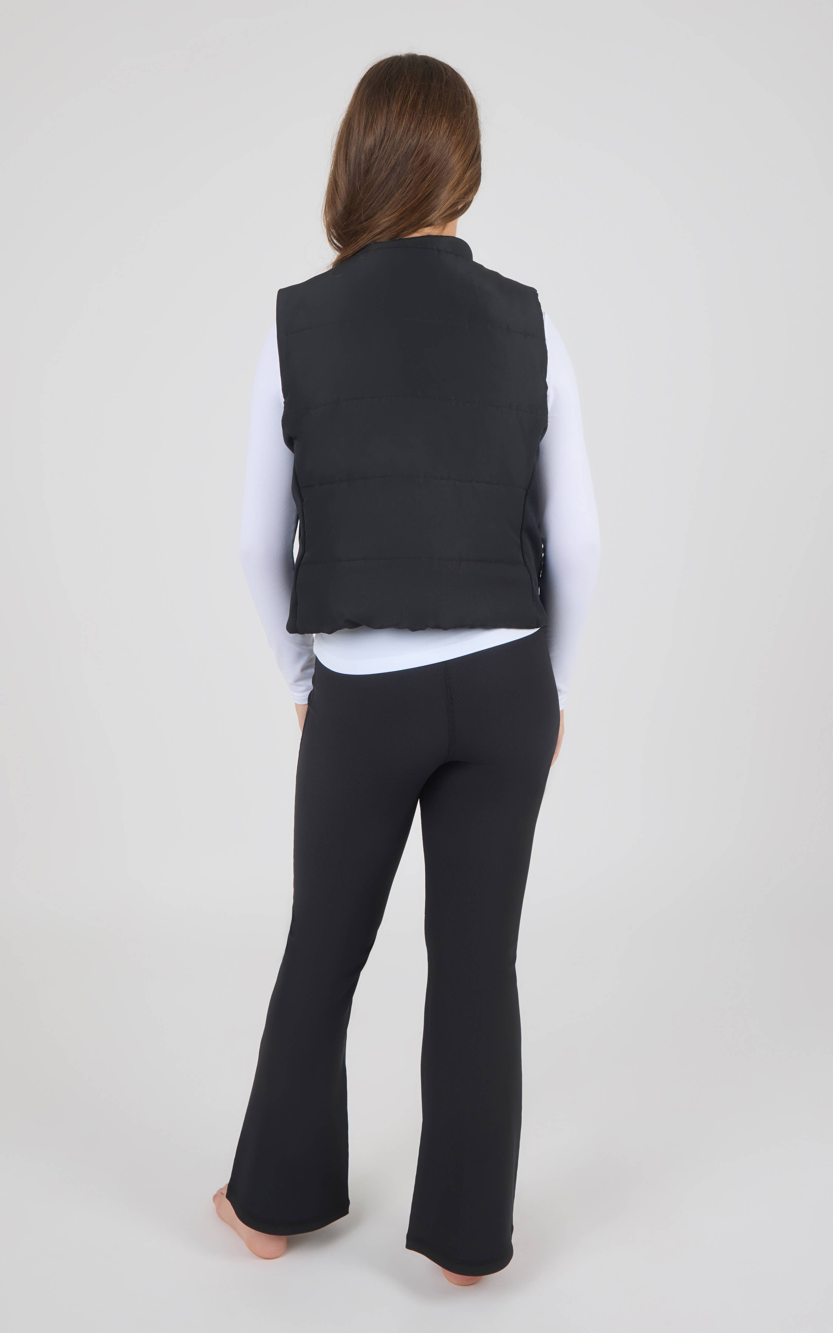 Tween Girls Puffer Vest, Long Sleeve Top, Flare Pants - Set