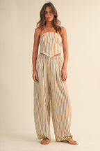 STRIPED SMOCKED BACK TIE HANDKERCHEIF TOP AND BARREL