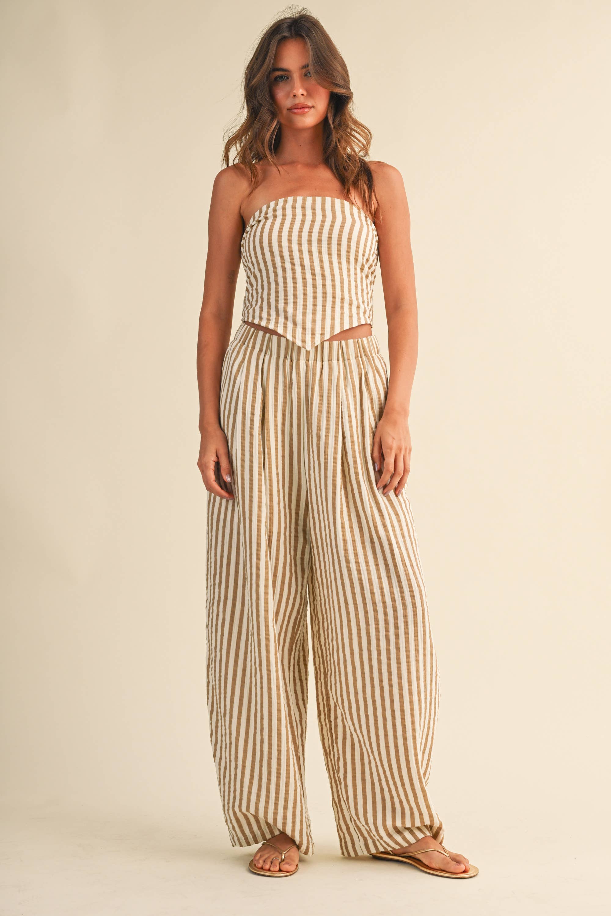 STRIPED SMOCKED BACK TIE HANDKERCHEIF TOP AND BARREL