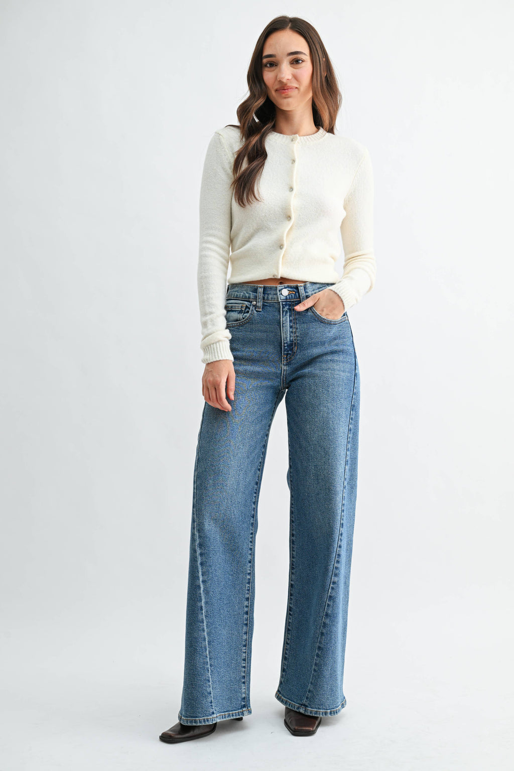Full Length Twisted Seam Wide Leg - Medium Denim
