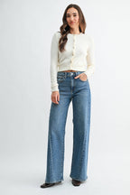 Full Length Twisted Seam Wide Leg - Medium Denim