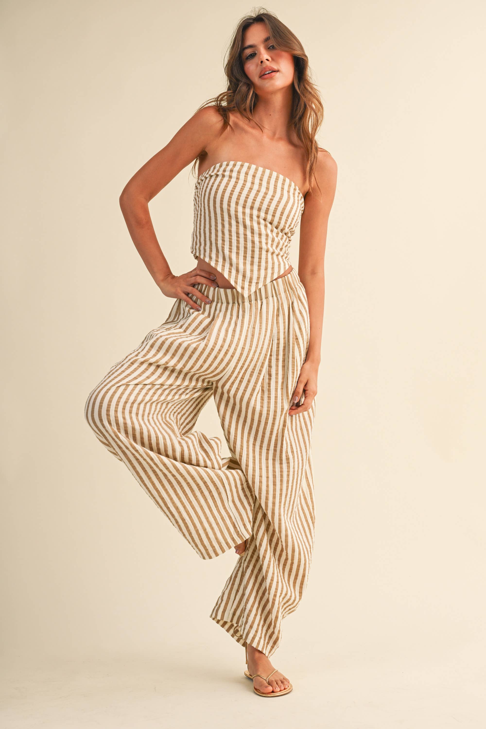 STRIPED SMOCKED BACK TIE HANDKERCHEIF TOP AND BARREL