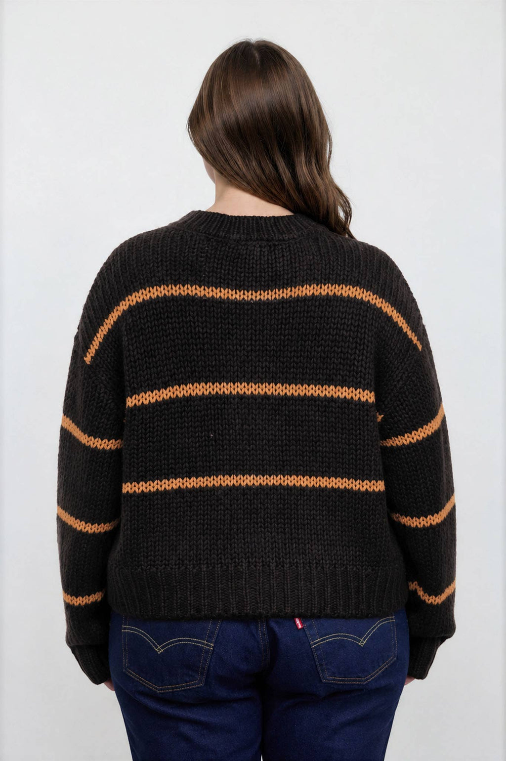 PLUS STRIPE JACQUARD BUTTON DOWN KNIT CARDIGAN