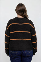 PLUS STRIPE JACQUARD BUTTON DOWN KNIT CARDIGAN