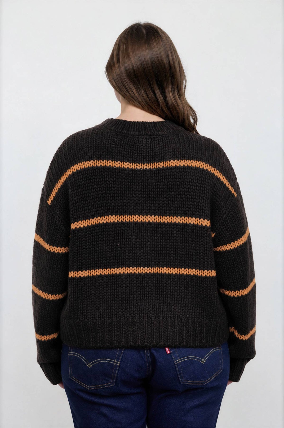 PLUS STRIPE JACQUARD BUTTON DOWN KNIT CARDIGAN