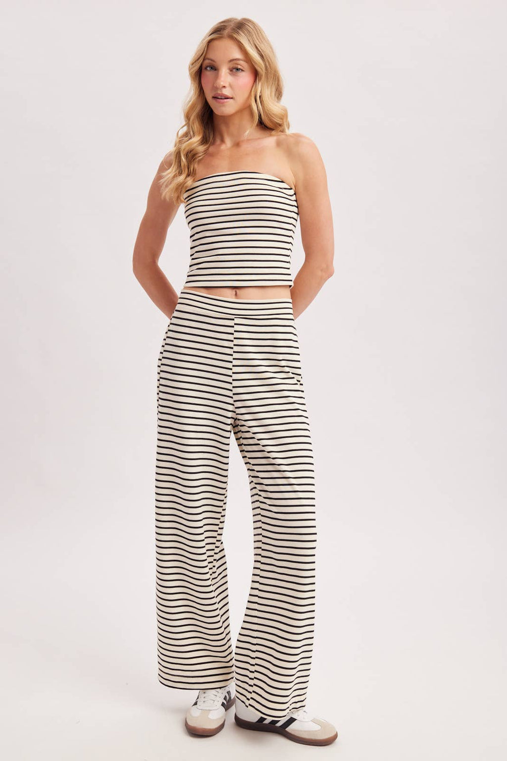 STRIPED KNIT TUBE AND WIDE PANTS SET