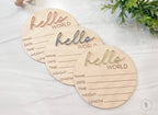 Wooden Hello World sign ￼