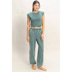 Rolled Sleeve Wrap-Front Crop Top And Jogger Set