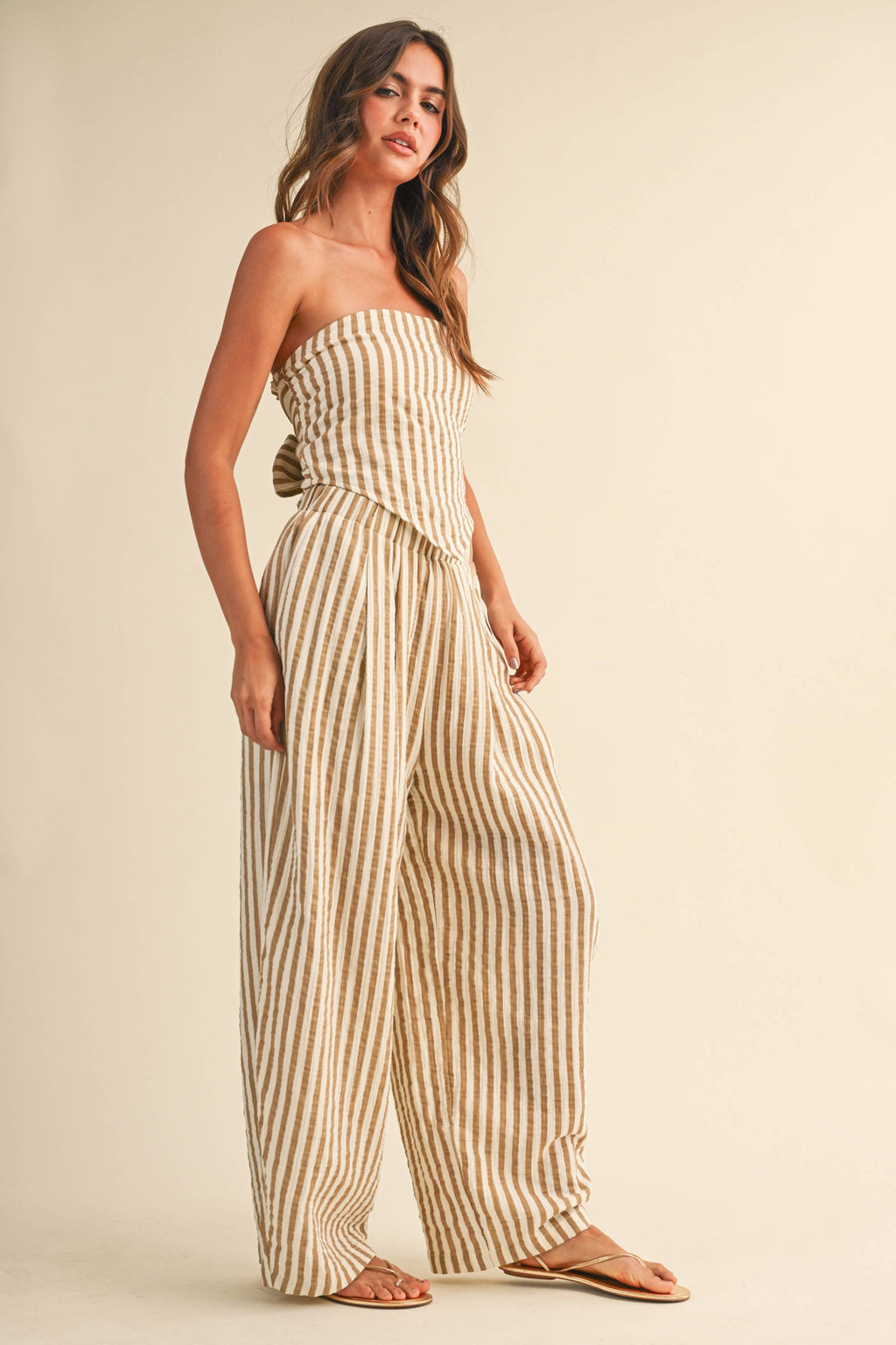 STRIPED SMOCKED BACK TIE HANDKERCHEIF TOP AND BARREL
