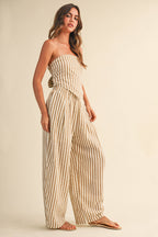 STRIPED SMOCKED BACK TIE HANDKERCHEIF TOP AND BARREL
