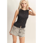 Sleeveless Pointelle Button Front Top