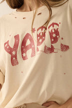 Yall Cowboy Distressed Vintage-Wash Western Graphic Tee
