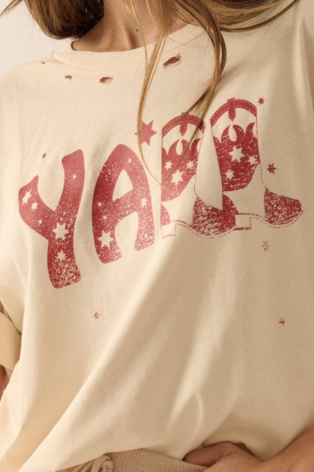 Yall Cowboy Distressed Vintage-Wash Western Graphic Tee
