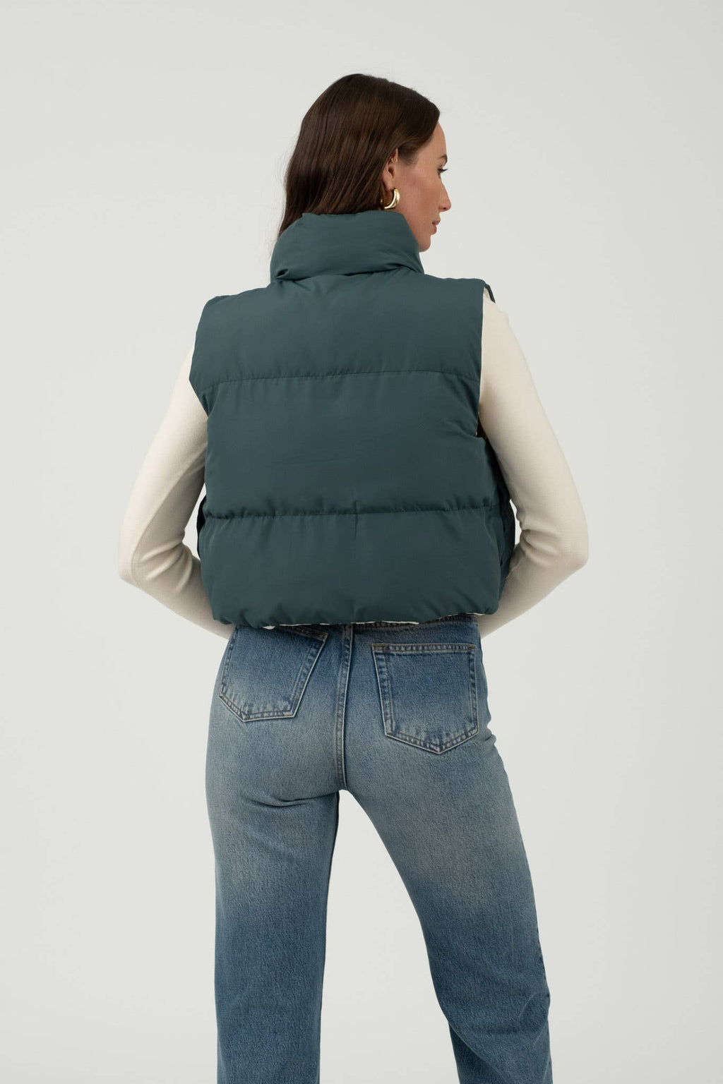 REVERSIBLE ZIP UP CROPPED PUFFER VEST