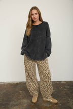 LEOPARD PRINT DRAWSTRING BARREL PANTS