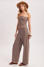 STRIPED KNIT TUBE AND WIDE PANTS SET