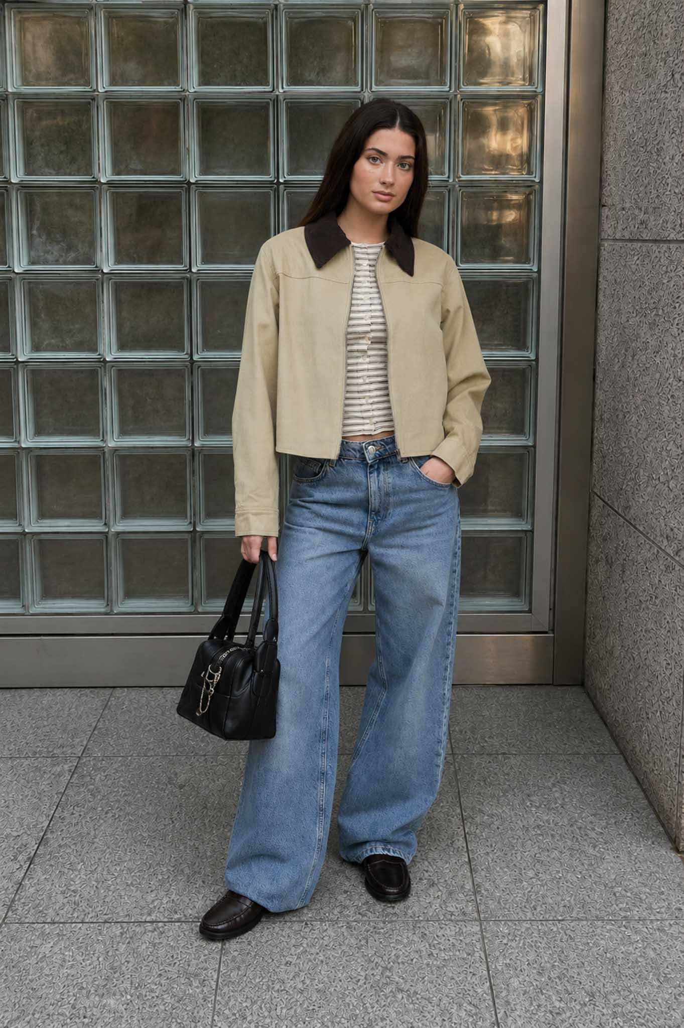 CONTRAST CORDUROY COLLAR ZIP-UP JACKET