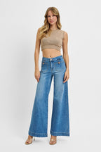 Wide front patch pocket jeans