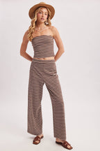 STRIPED KNIT TUBE AND WIDE PANTS SET