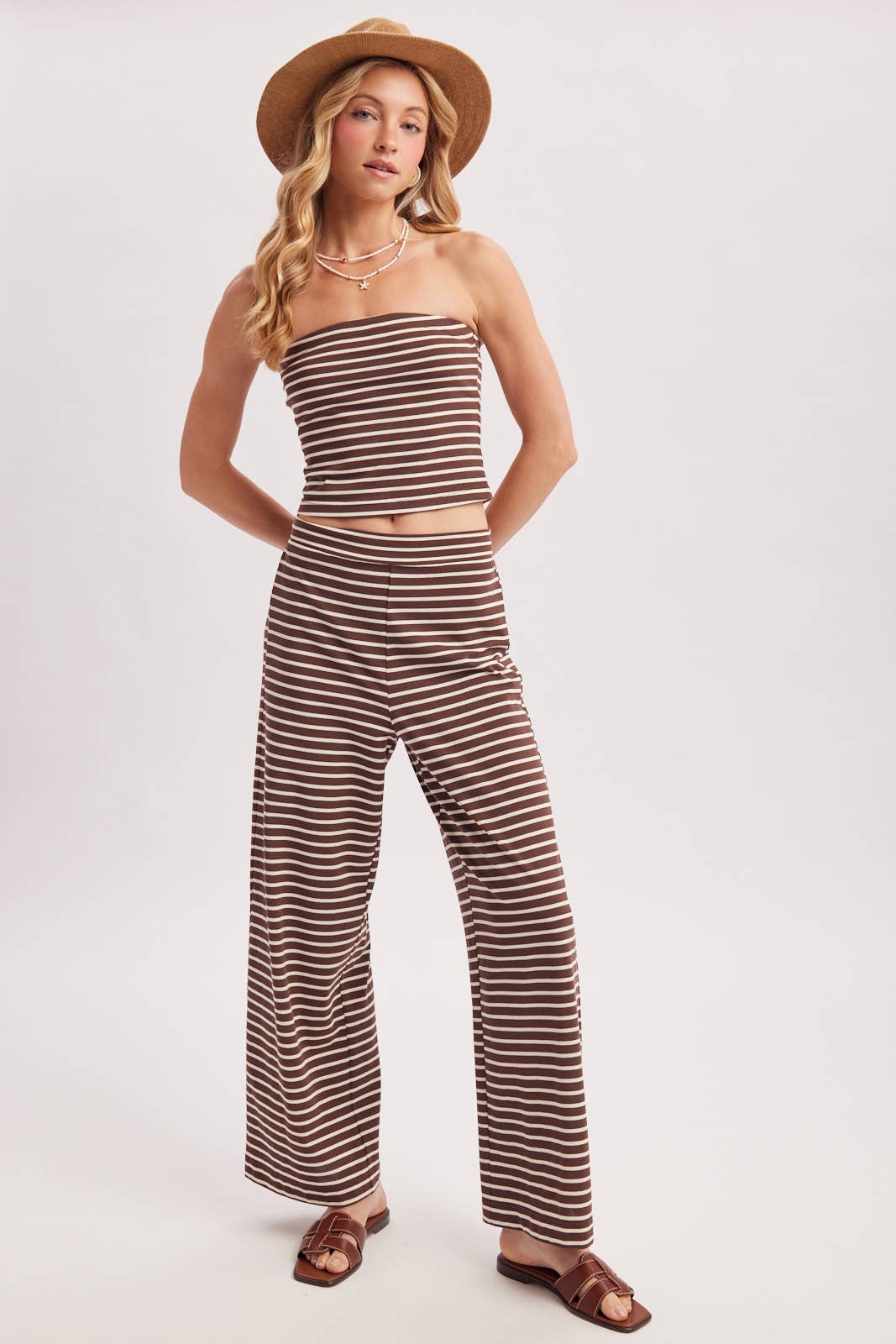 STRIPED KNIT TUBE AND WIDE PANTS SET
