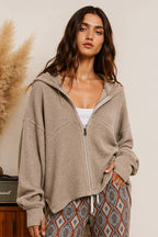 Oversized Waffle Zip-Up Lounge Hoodie Hybrid