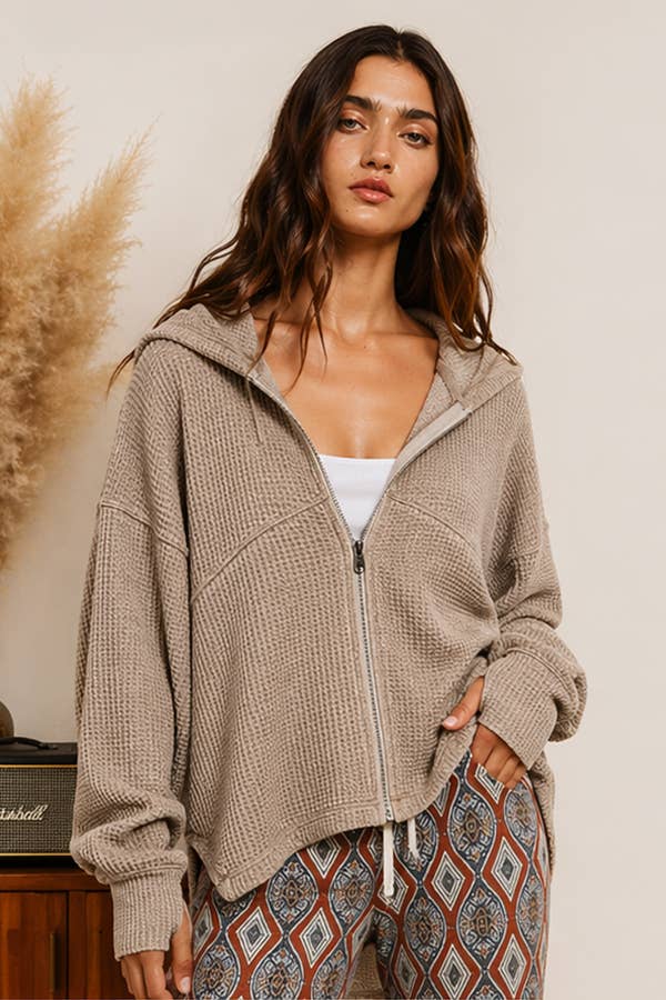 Oversized Waffle Zip-Up Lounge Hoodie Hybrid