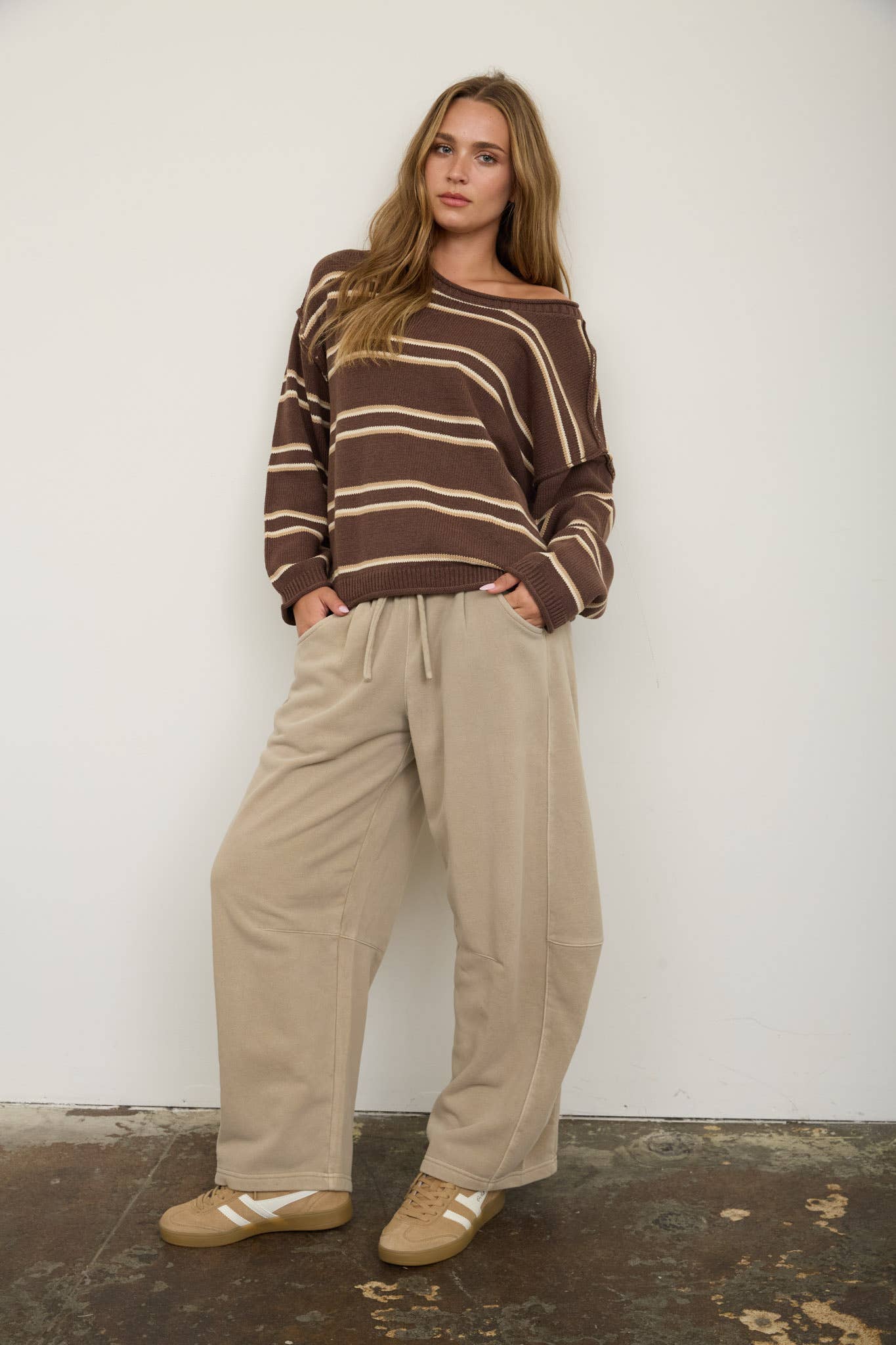 SMOCKED WAIST DRAWSTRING BARREL LEG SWEATPANTS (multiple colors)