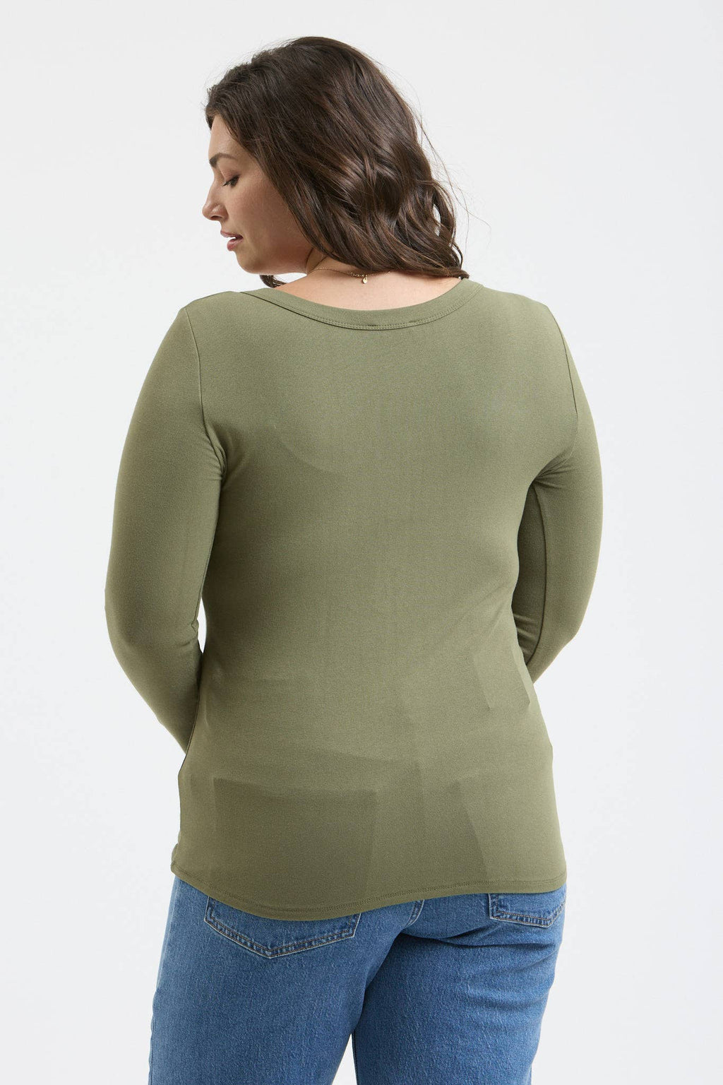 PLUS SCOOP NECK LONG SLEEVE HENLEY KNIT TOP