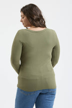 PLUS SCOOP NECK LONG SLEEVE HENLEY KNIT TOP