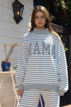 MAMA' Embroidered Applique Striped Mock-Neck (multiple colors)