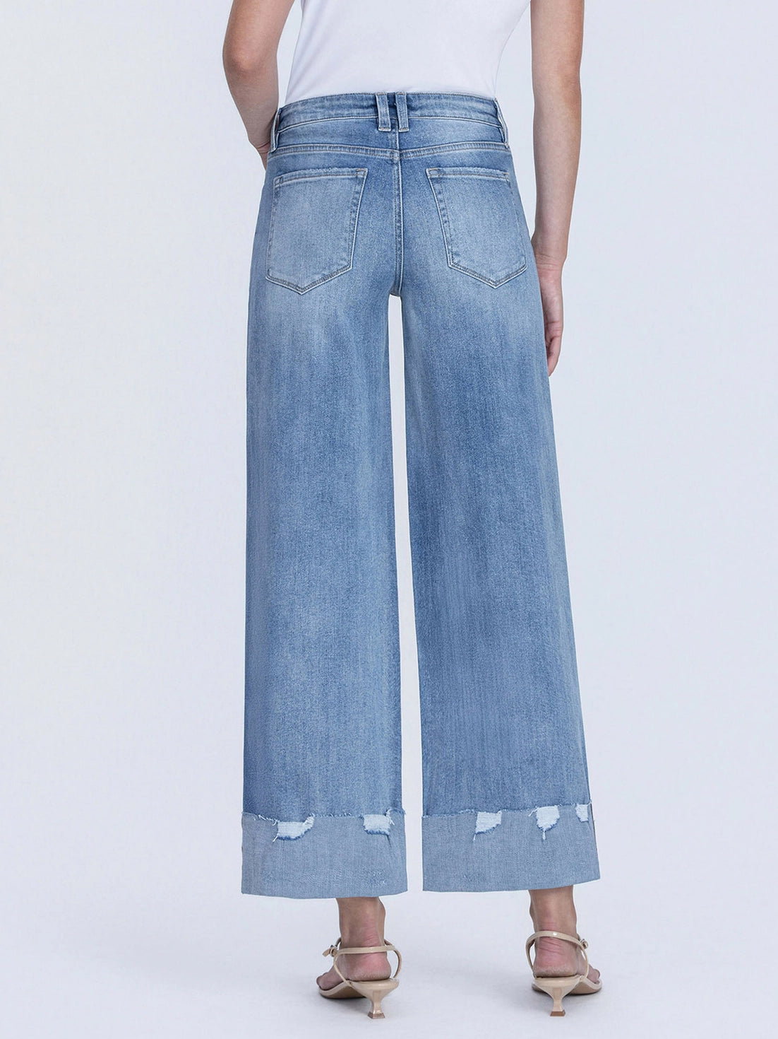 High Rise Medium Wash Cuffed Wide Jeans