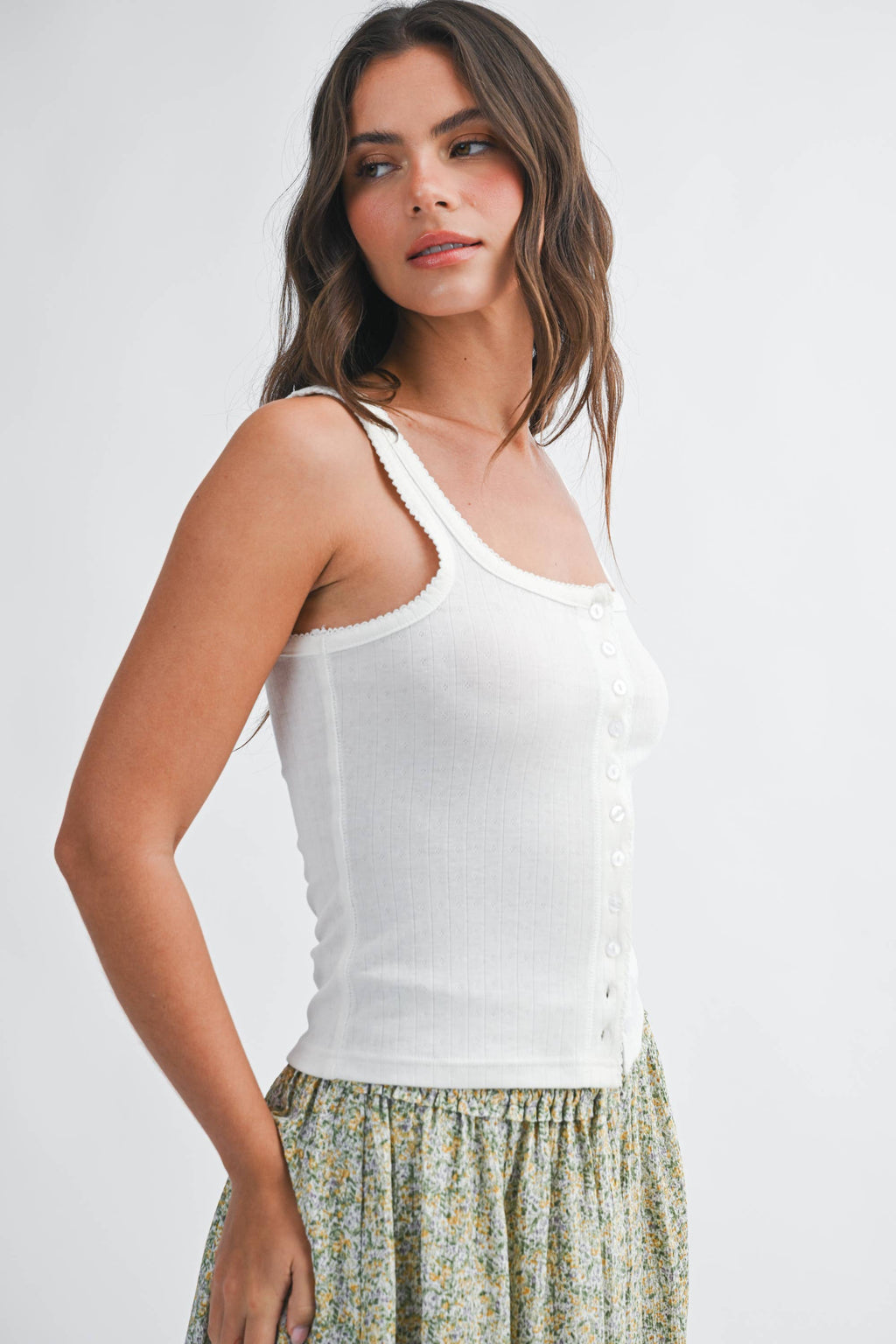 Pointelle Button Front Cami Tank ( Multicolors )