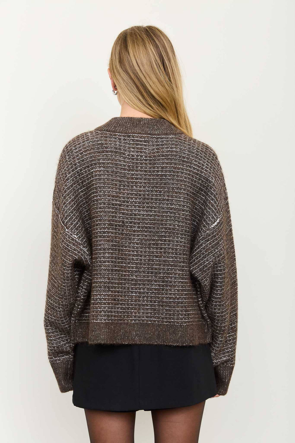 MARLED RIBBED TRIM BUTTON DOWN KNIT CARDIGAN