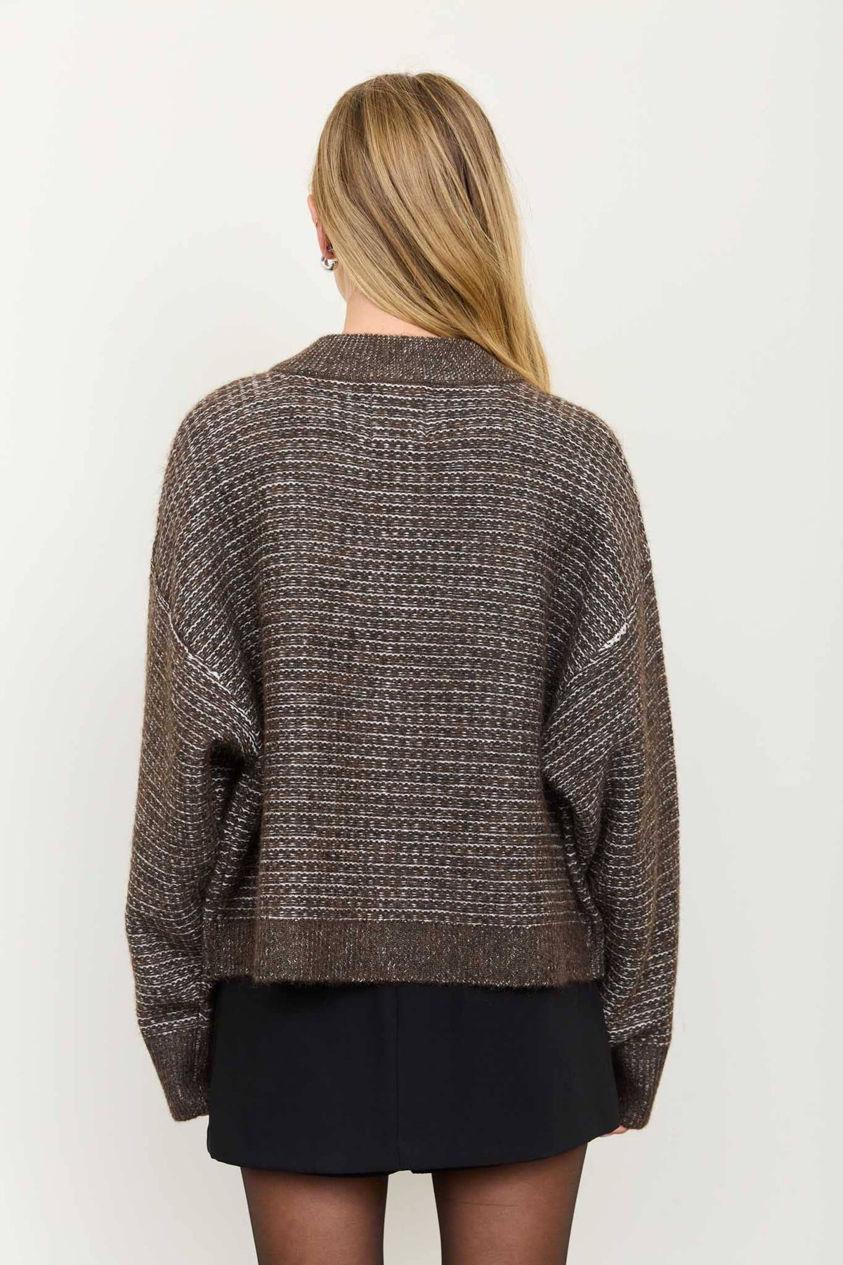 MARLED RIBBED TRIM BUTTON DOWN KNIT CARDIGAN