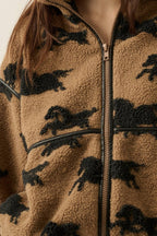 Horses Jacquard Sherpa Fleece Zip-Up High-Collar Jacket