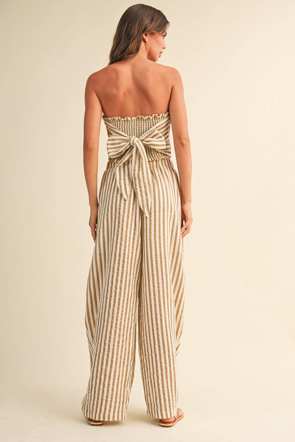 STRIPED SMOCKED BACK TIE HANDKERCHEIF TOP AND BARREL