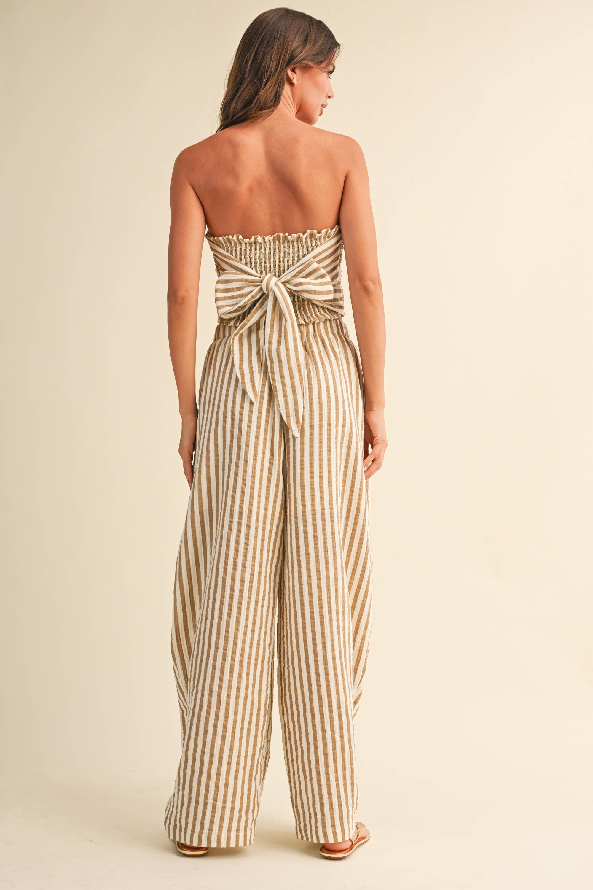 STRIPED SMOCKED BACK TIE HANDKERCHEIF TOP AND BARREL