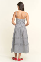 Gingham Smocked Bodice Tiered Midi Dress