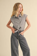 TWEEN GIRLS BUTTON UP CROPPED SHIRT