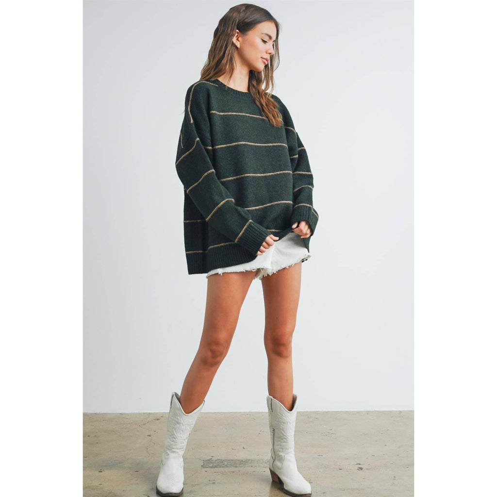 Striped Pattern Drop Shoulder Sweater