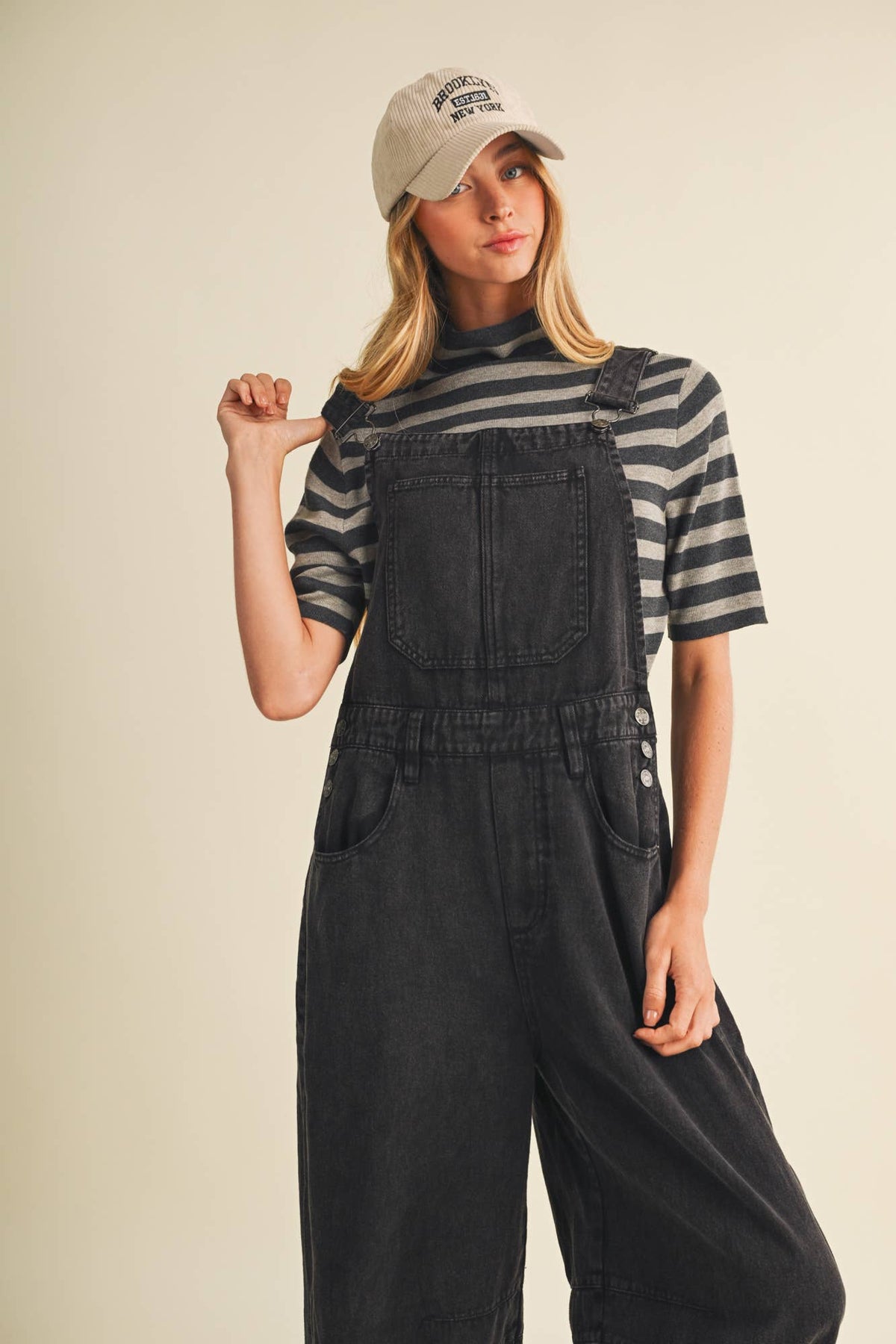 Vintage-Washed Twill Wide-Leg Overall