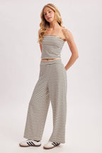 STRIPED KNIT TUBE AND WIDE PANTS SET