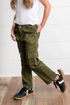 Olive Green Denim Cargo Pants