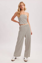 STRIPED KNIT TUBE AND WIDE PANTS SET